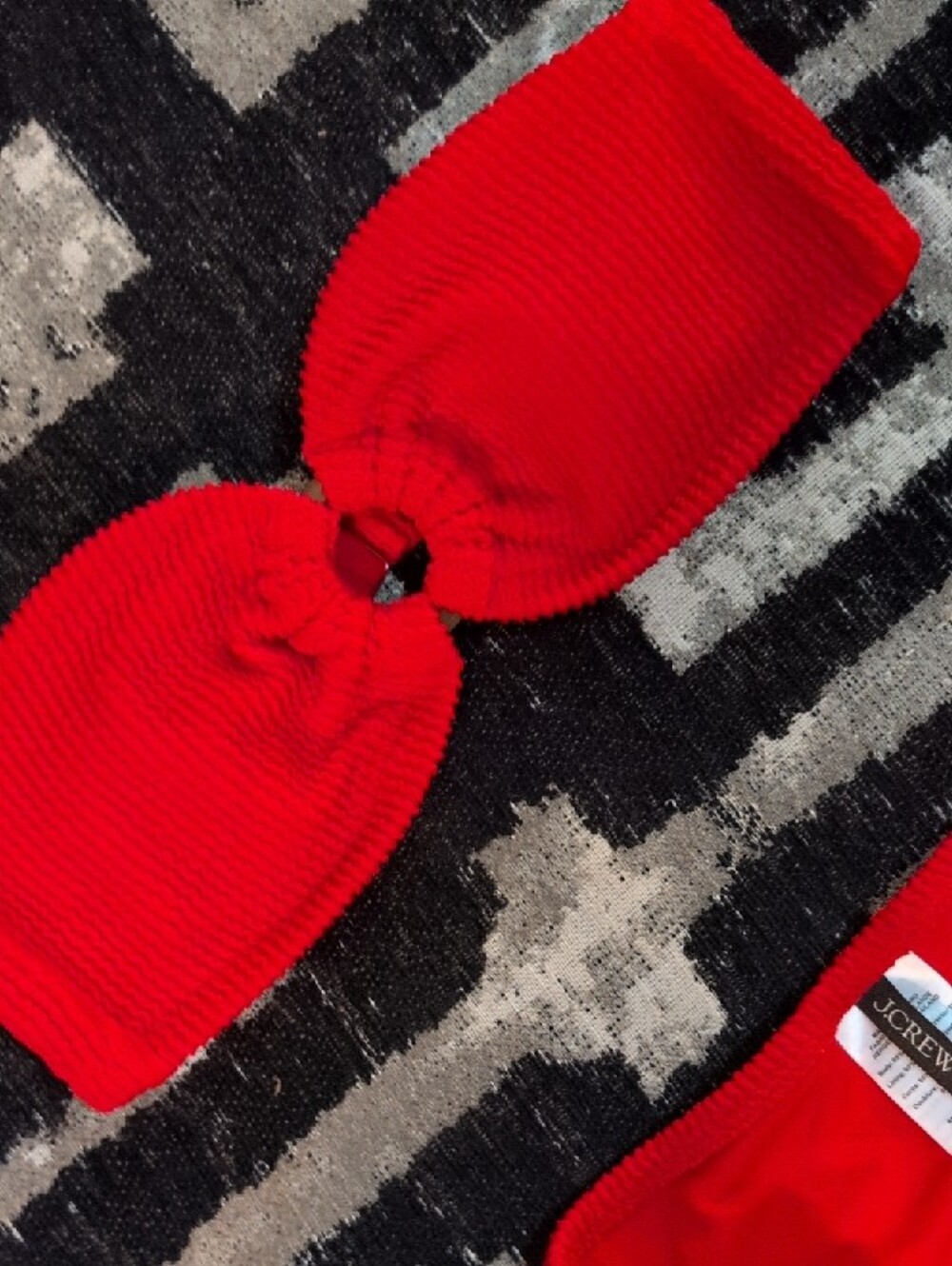 J. Crew Red Ribbed Bandeau Bikini Set with Ring Detail - Picture 4 of 9